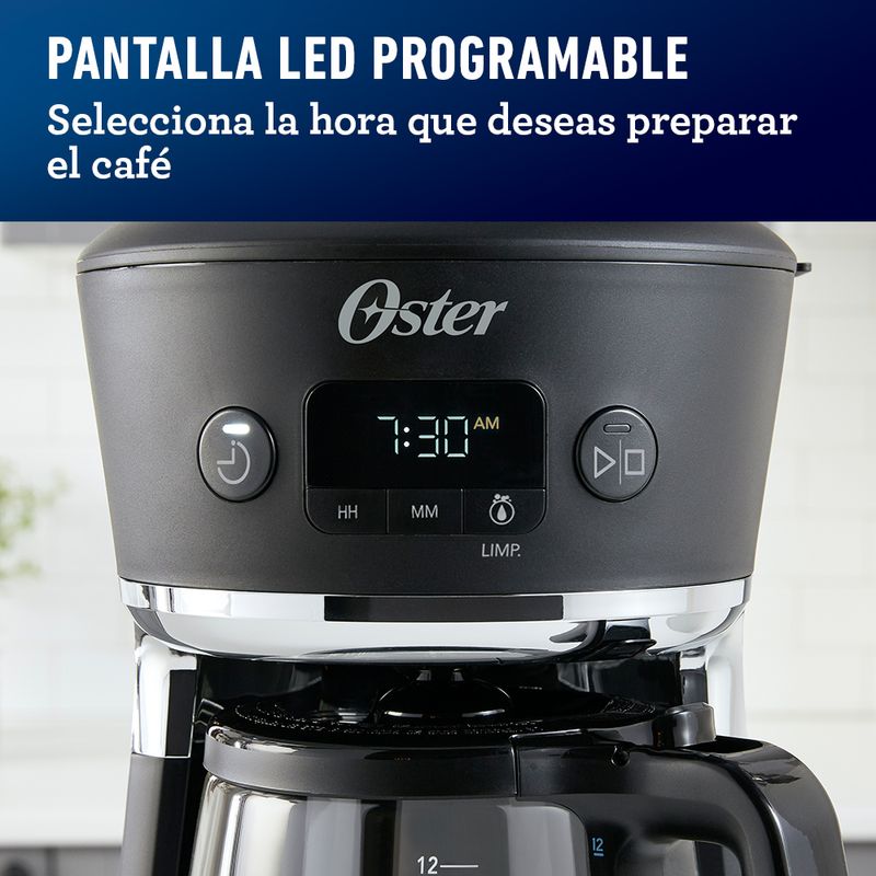 Cafetera Oster Programable 12 Tazas Negro – BVSTDCP12B 053 – Level
