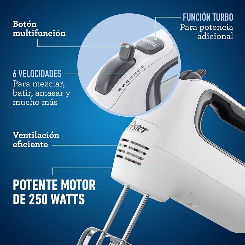 Batidora De Mano Blanca Con 6 Velocidades Y Funcion Turbo FPSTHM3532 Marca  Oster