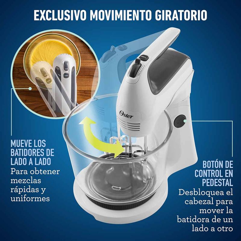 Batidora de mano y pedestal Oster® blanca con acción giratoria única  FPSTHS3611