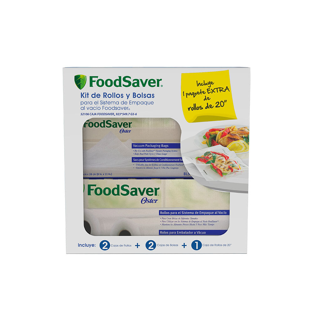 FoodSaver bolsas de envasado al vacío reutilizables, Para dispositivos de  envasado al vacío, Sin BPA, 2 rollo de bolsas de alimentos (28 cm × 5,5 m)  : : Hogar y cocina