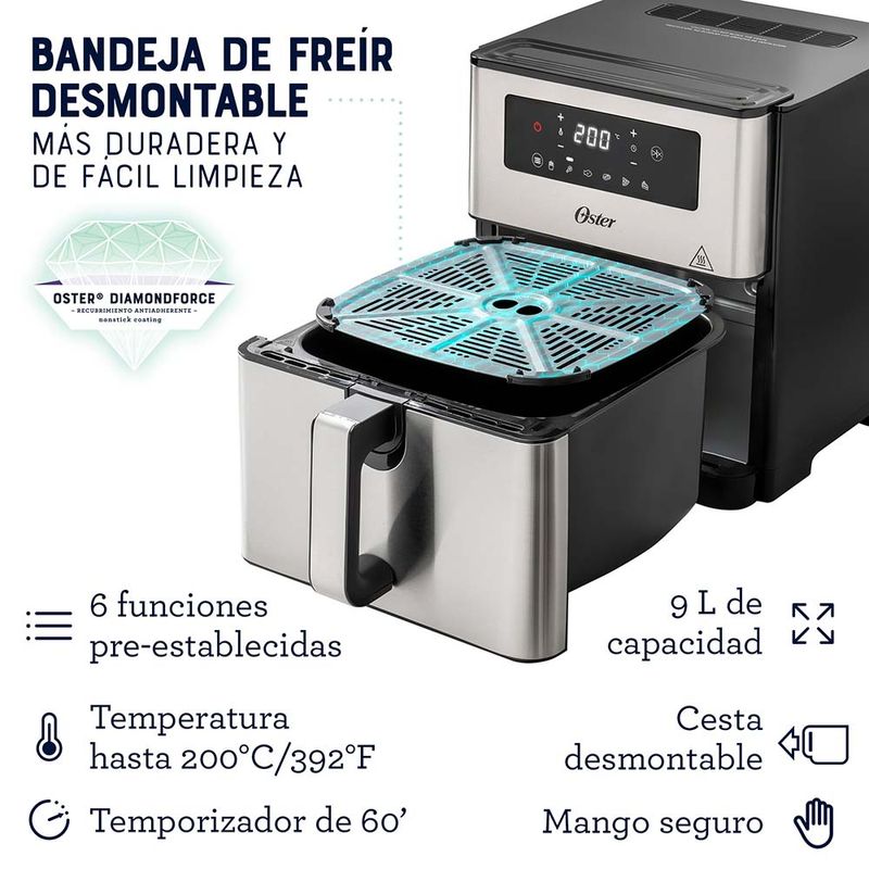 Freidora de Aire OSTER 4 Litros Digital Diamond Force Negr