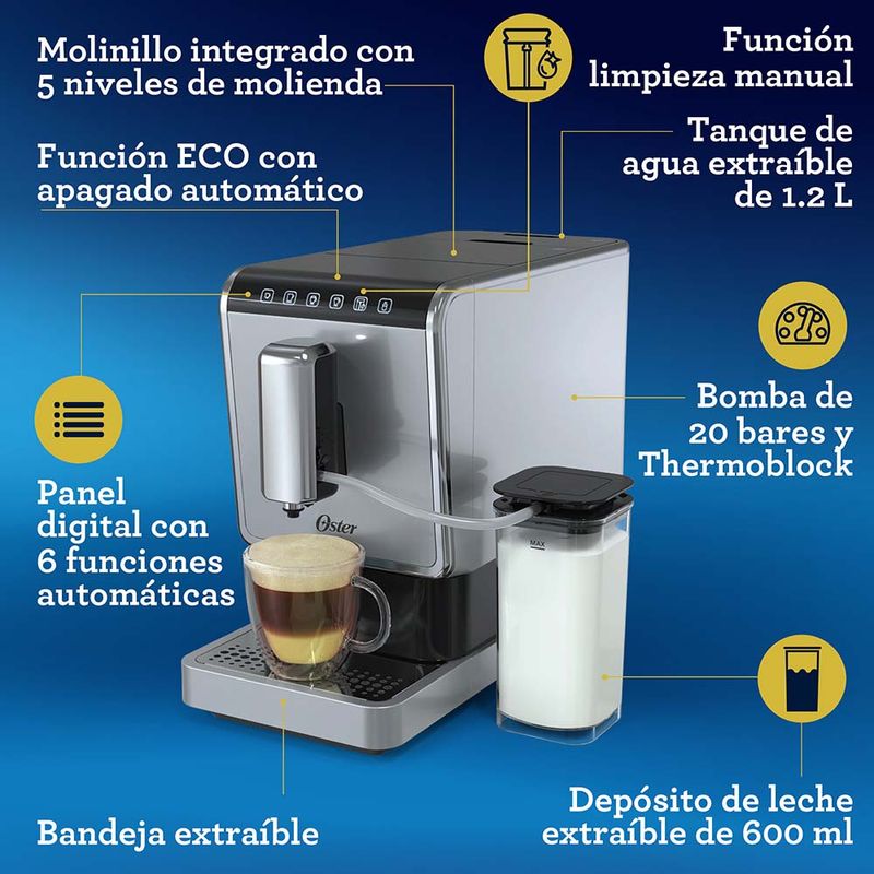 Cafetera super automática para espresso de 20 bar de presión