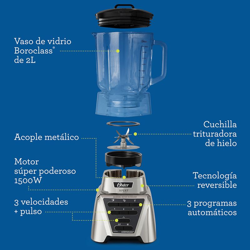 Licuadora Oster Xpert Series con Procesador de Alimentos y 3