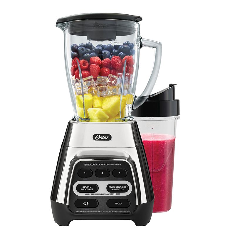 Licuadora Oster con programas automaticos tecnologia reversible y vaso Blend N Go BLSTPYG1311NBG