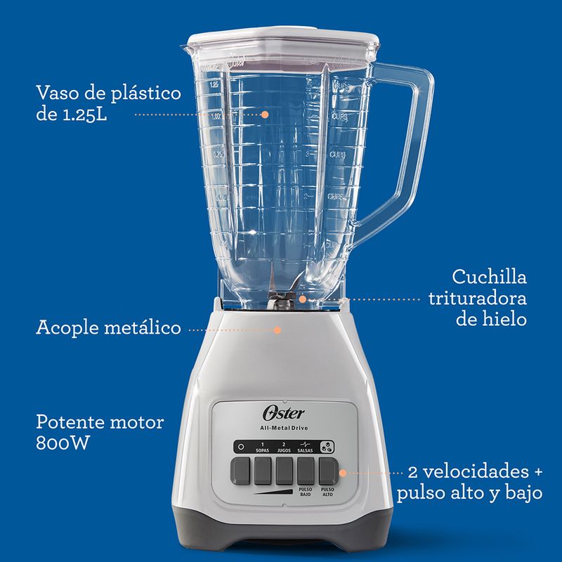 Licuadora Oster® de dos velocidades con pulso y vaso de plástico BLSTKAPWPB