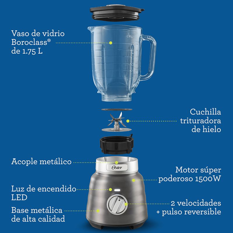 Licuadora Osterizer® MAX con vaso de vidrio de 1,75 L BLSTPBRGR - Oster