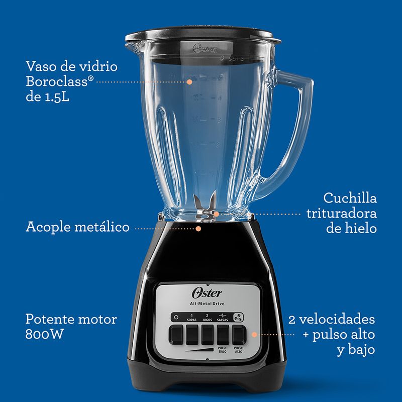 Licuadora Oster con vaso de vidrio y dos velocidades mas pulso BLSTKAGBPB