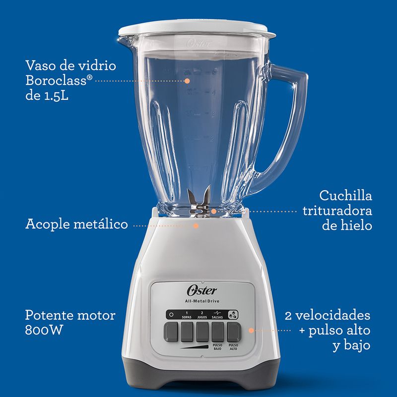 Licuadora Oster® con vaso de vidrio y dos velocidades más pulso BLSTKAGWPB